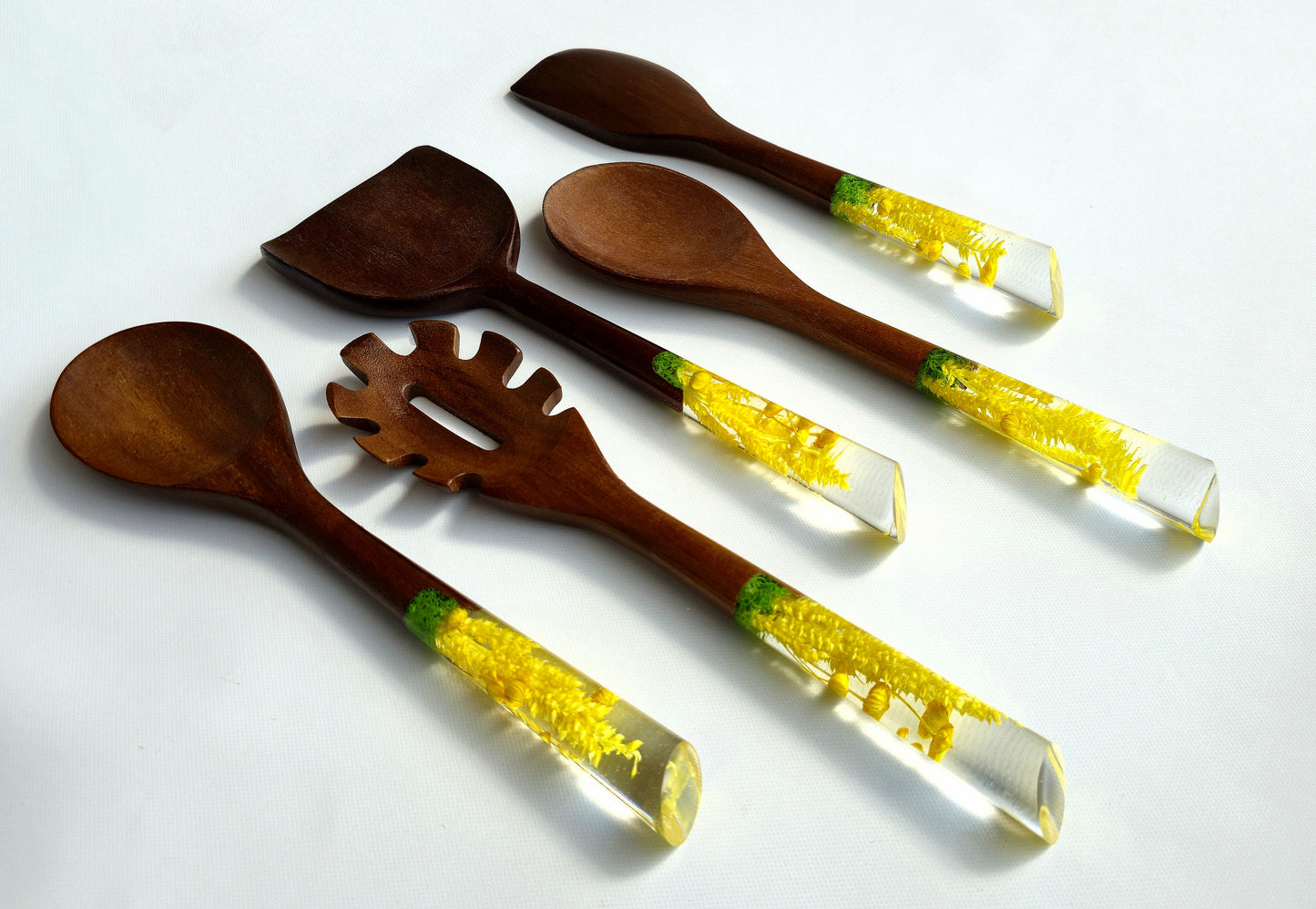 Yellow Musk Serisi 5 Parça Akasya Pişirme, Servis, Kaşık ve Spatula Mutfak Seti