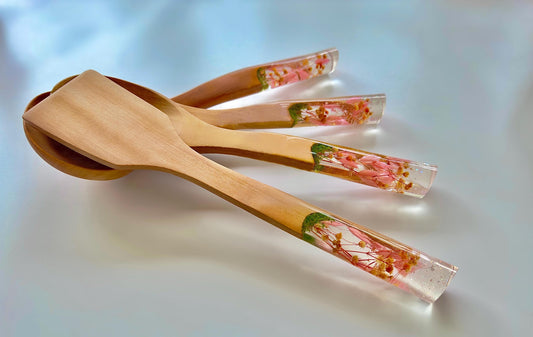 Kiraz Çiçeği Serisi 4 Parça Ahşap Pişirme Seti