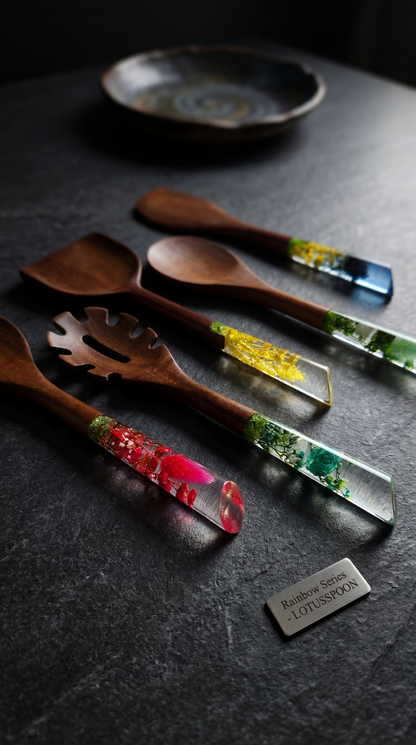 Rainbow Serisi 5 Parça Akasya Pişirme, Servis, Kaşık ve Spatula Mutfak Seti