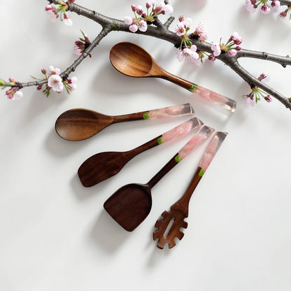 Soft Musk Serisi 5 Parça Akasya Pişirme, Servis, Kaşık ve Spatula Mutfak Seti