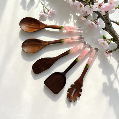 Soft Musk Serisi 5 Parça Akasya Pişirme, Servis, Kaşık ve Spatula Mutfak Seti