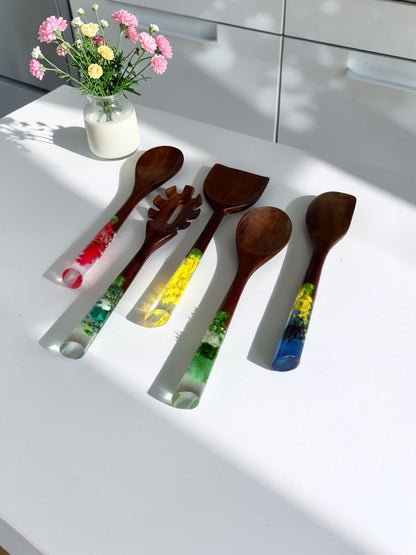 Rainbow Serisi 5 Parça Akasya Pişirme, Servis, Kaşık ve Spatula Mutfak Seti