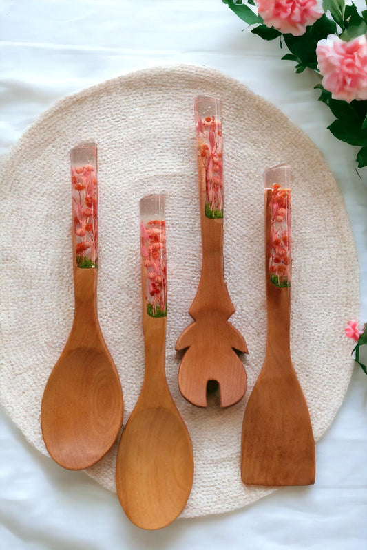 Kiraz Çiçeği Serisi 4 Parça Ahşap Pişirme Seti